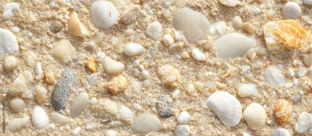 Sand texture with small pebbles and seashells on sandy background natural beach surface with copy space for text Sand texture with small pebbles and seashells on sandy background natural beach surface with copy space for text