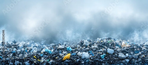 Landfill with Piles of Plastic Waste and Environmental Pollution photo