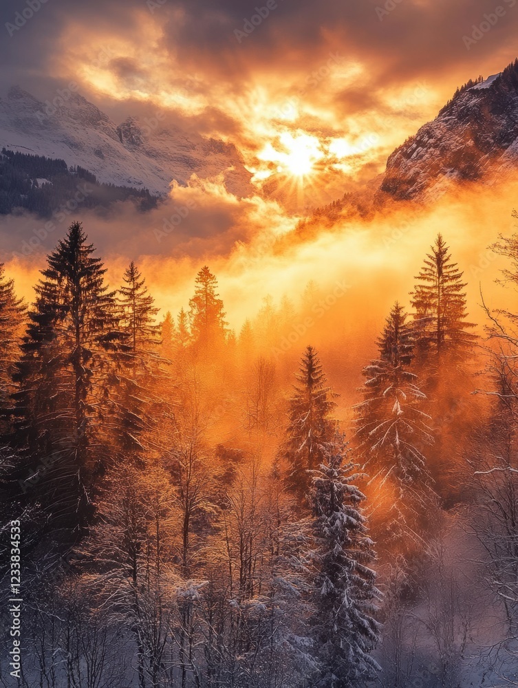 Obraz premium Majestic winter landscape scenery wallpaper with snow mountain forest