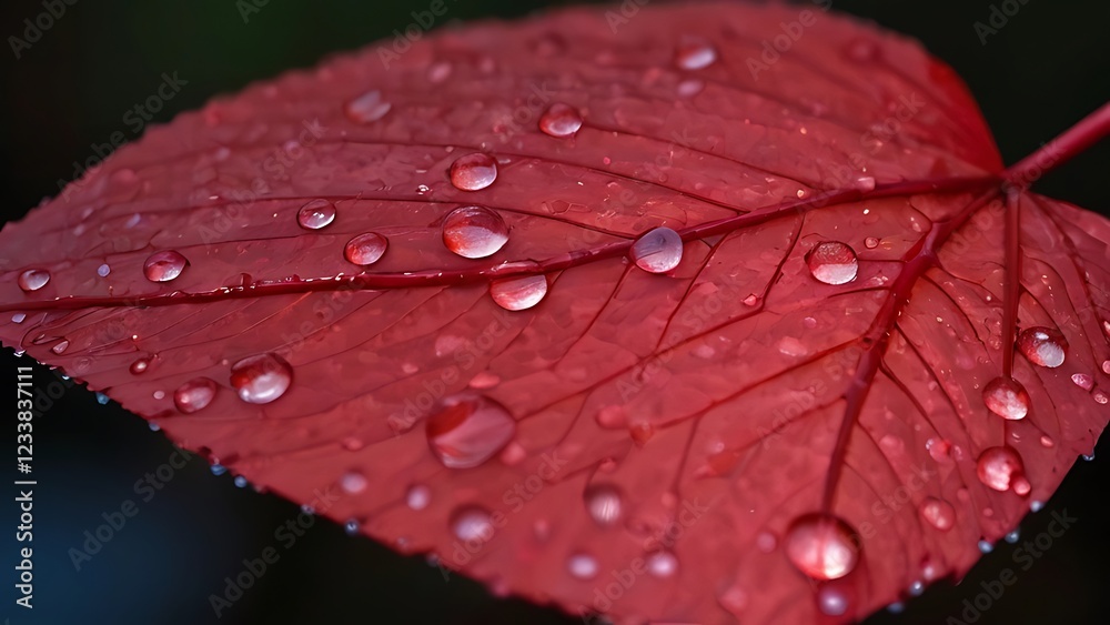 Fototapeta premium a red leaf with water droplets on it