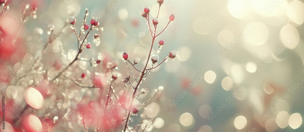 Fototapeta premium Delicate Pink Flowers with Bokeh Background and Sunlight Copy Space