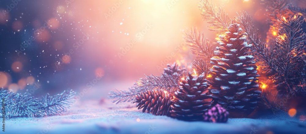 Naklejka premium Holographic Christmas card design featuring pine cones and a tree with ample copy space for personalized text and holiday greetings