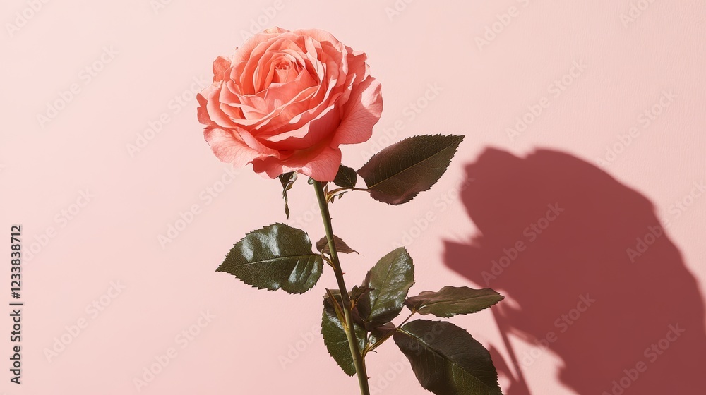 Fototapeta premium Elegant Pink Rose Blossom Against a Soft Pink Background