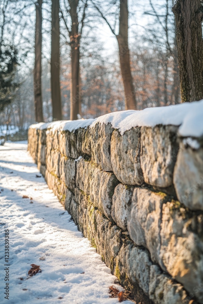 Fototapeta premium Snow-covered rock wall