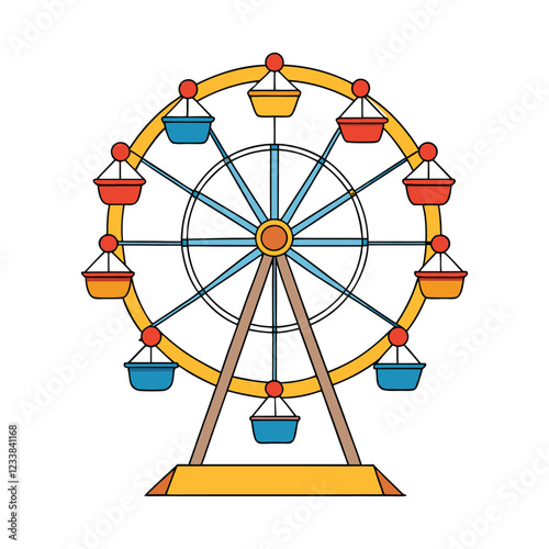 Colorful Ferris wheel amusement park ride isolated on white background, carnival fair attraction vector