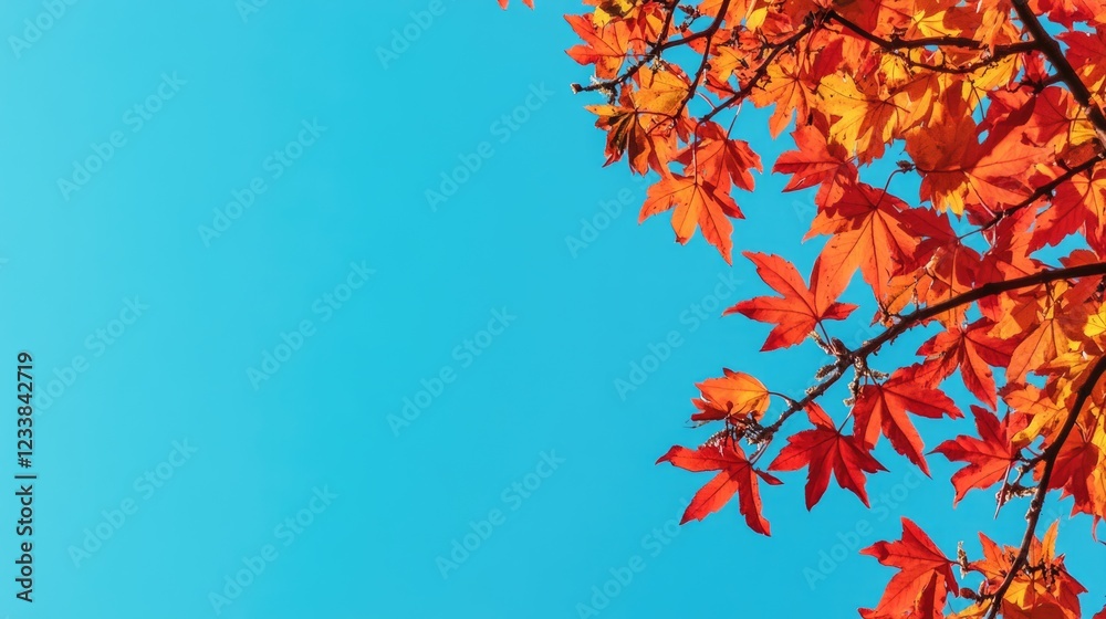 Lush Autumn Leaves Highlighting Clear Blue Sky with Ample Space for Text Overlays and Creative Designs Lush Autumn Leaves Highlighting Clear Blue Sky with Ample Space for Text Overlays and Creative Designs