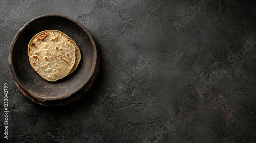 Traditional Indian Roti and Chapati on a Wooden Plate with Blank Copyspace on Dark Background for Culinary or Cultural Themes