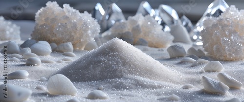 Cloudy platinum white silica sand with fine crystal background