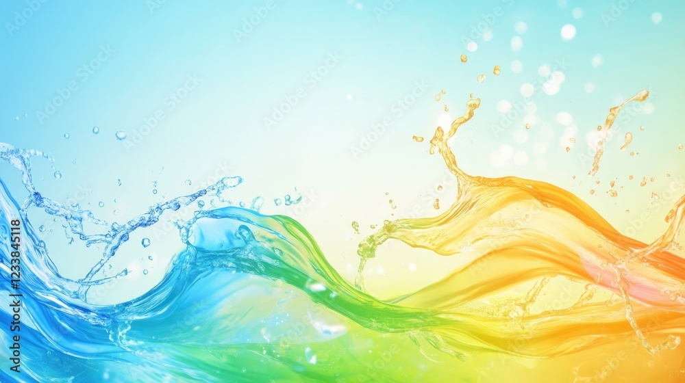 Obraz premium Fluid Abstract Background with Colorful Water Waves and Splashes Ideal for Creative Text Placement or Graphic Design Projects