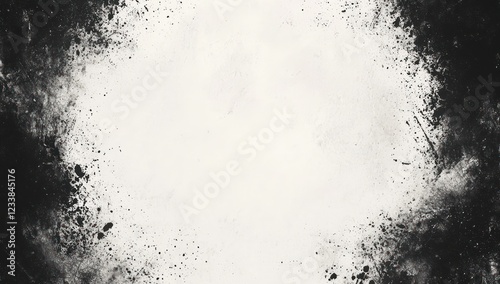 White background with radial halftone gradient from black to white, framed with a thick black border and a distressed paper texture that adds vintage charm