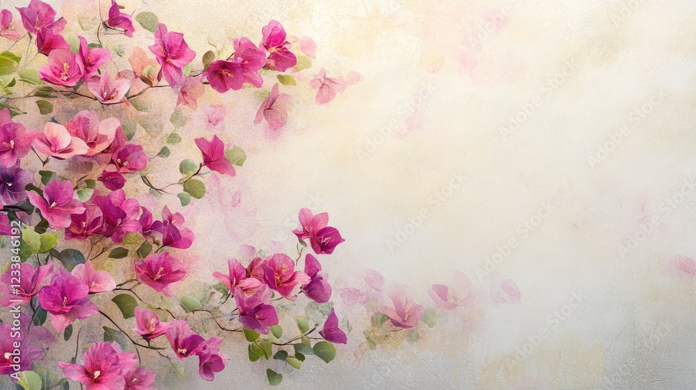 Fototapeta Vibrant bougainvillea flowers against a soft pastel background ideal for showcasing beauty and elegance in product photography