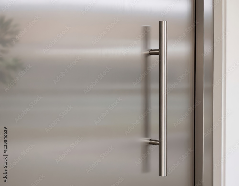 Sleek metallic door handle invites with brushed silver surface texture Sleek metallic door handle invites with brushed silver surface texture