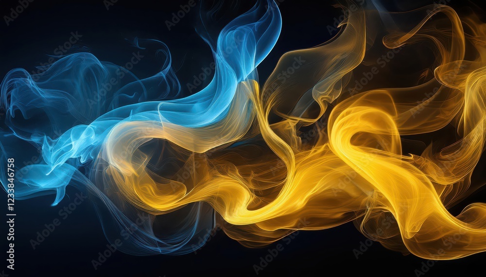 Fototapeta premium Vibrant Neon Light Illuminating Swirling Smoke on a Dark Background, Evoking an Electrifying and Mysterious Atmosphere, Perfect for Digital Art, Graphic Design, or Home Decor.