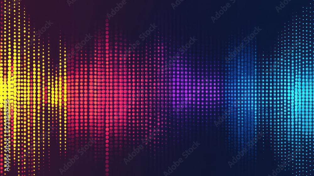 Colorful sound waves flow on dark background, digital music visualization Colorful sound waves flow on dark background, digital music visualization
