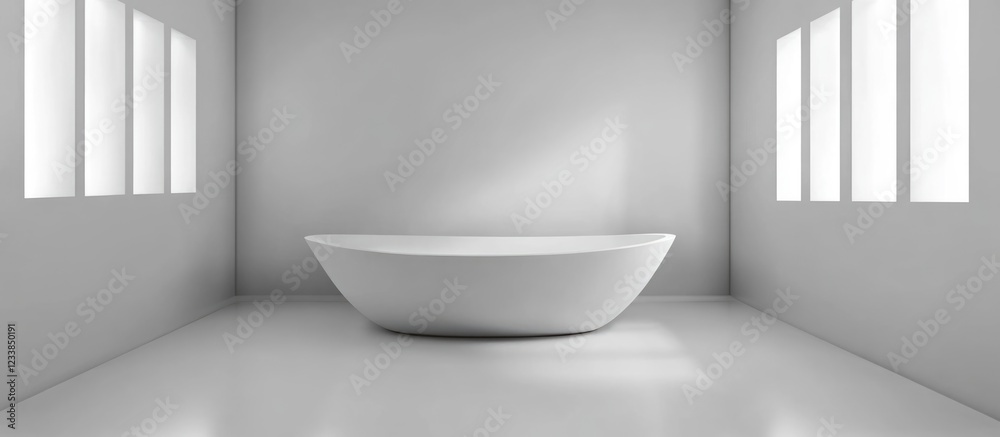Modern Minimalist White Bathroom Design Featuring Freestanding Bathtub and Ample Natural Light Modern Minimalist White Bathroom Design Featuring Freestanding Bathtub and Ample Natural Light