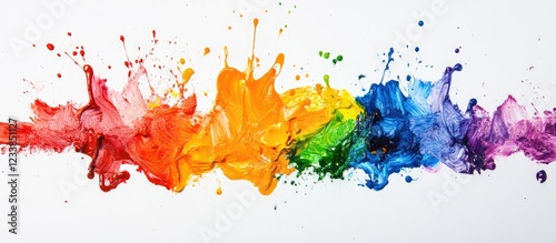 Fototapeta Naklejka Na Ścianę i Meble -  Colorful paint splash on white canvas with ample blank space for creative text or design purposes.