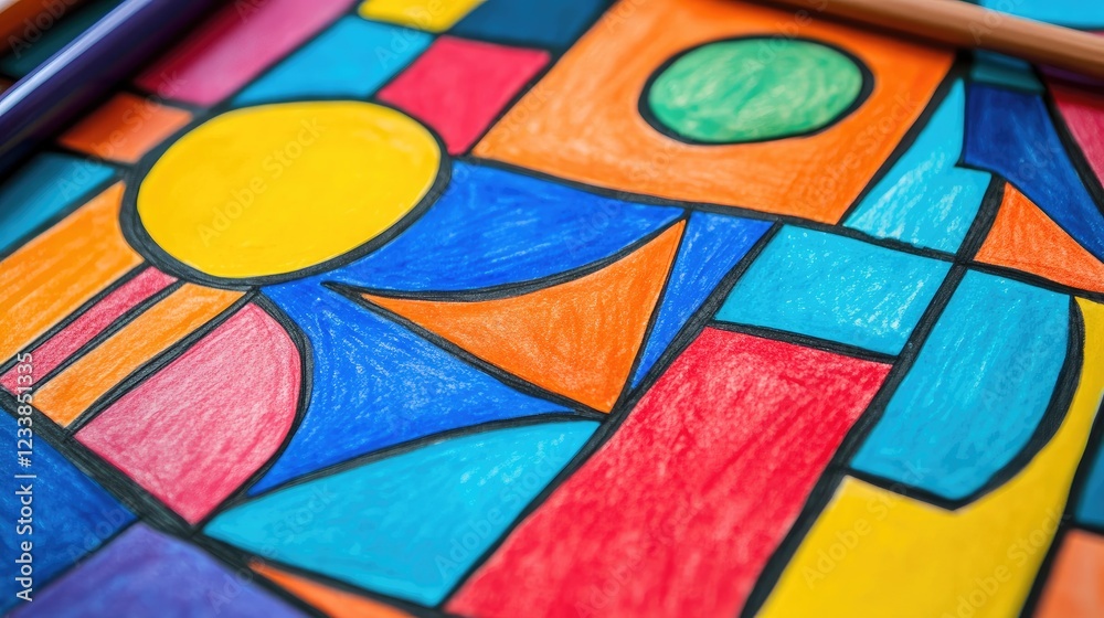Fototapeta premium Colorful Abstract Child Art Featuring Geometric Patterns and Vibrant Shades