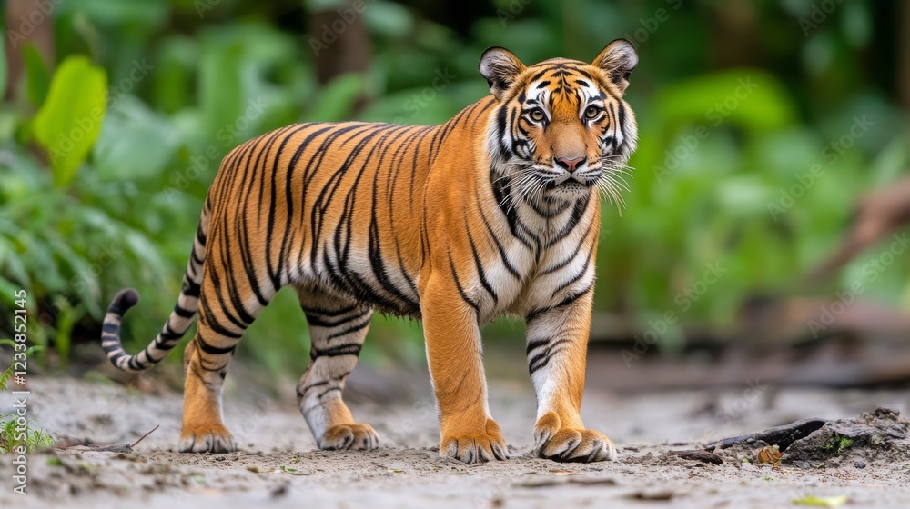 Obraz premium Majestic Tiger Walking Through Lush Natural Habitat in Wildlife Scene