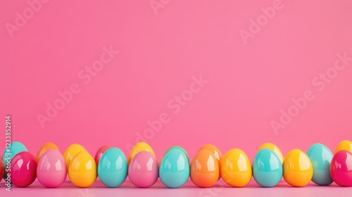 Colorful Easter Eggs on Pink Background Suitable for Festive Celebrations or Promotional Materials with Space for Text