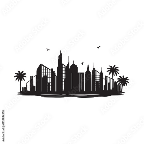 palm trees and skyscrapers vector silhouette