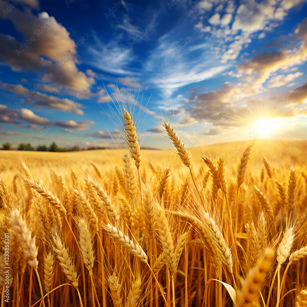 Fototapeta premium Golden Wheat Field at Sunset.