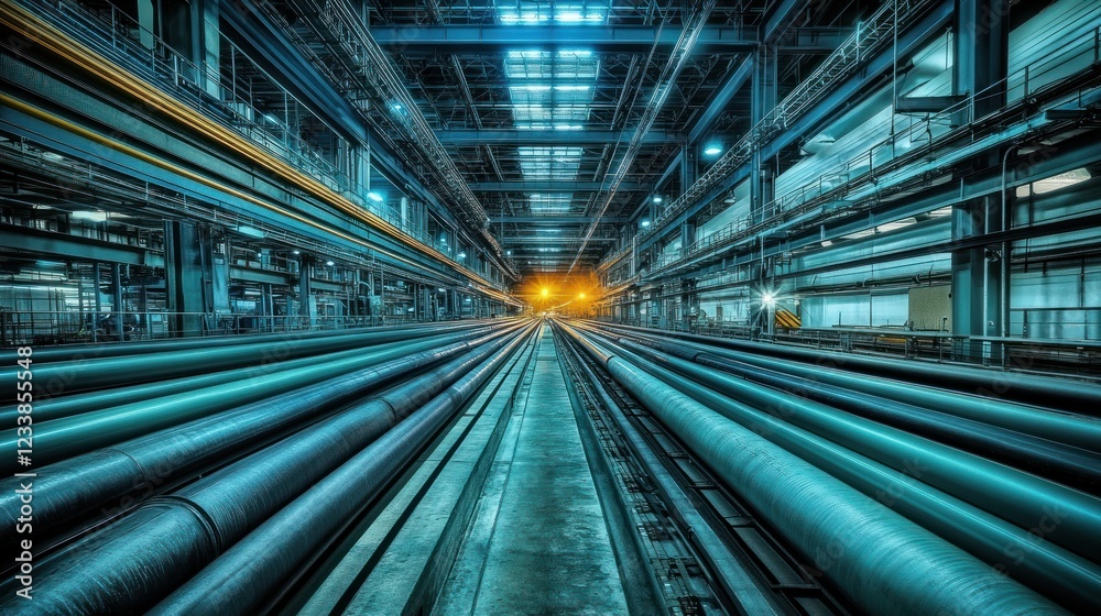 Fototapeta premium Industrial Pipes and Metal Structures: A Glimpse into Modern Manufacturing