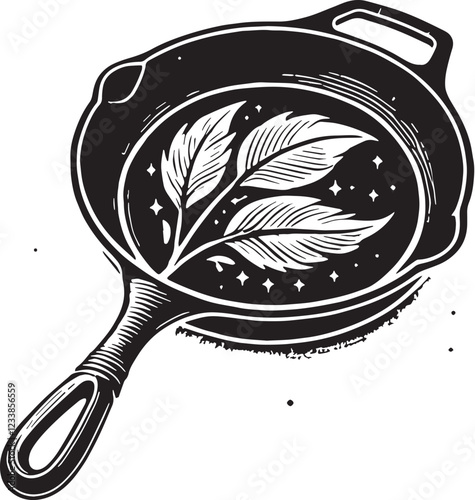 Black Cast Iron Skillet Silhouette Vector, High Quality Illustration on White Background