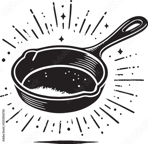 Black Cast Iron Skillet Silhouette Vector, High Quality Illustration on White Background
