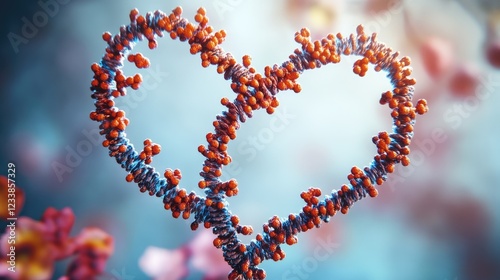 DNA Helices Shaping a Heart Symbolizing Love and Heart Health in a Beautiful Natural Setting
