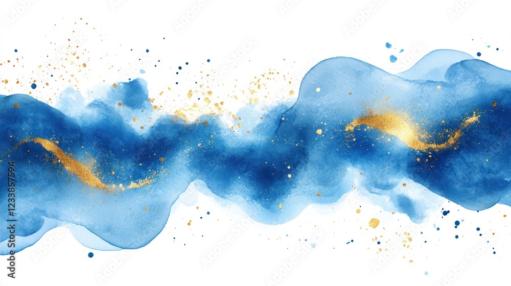 Obraz premium Blue gold watercolor waves abstract art banner