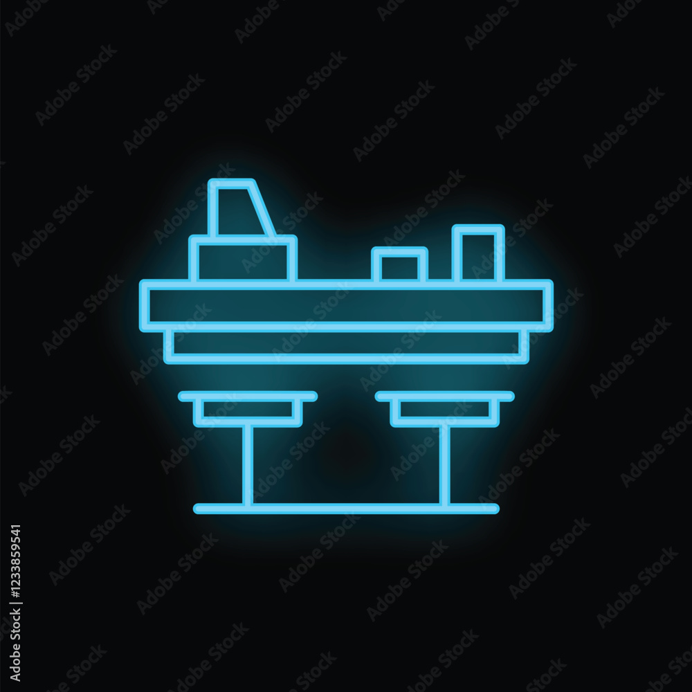 Neon style icon of an offshore oil platform representing fossil fuel energy production Neon style icon of an offshore oil platform representing fossil fuel energy production