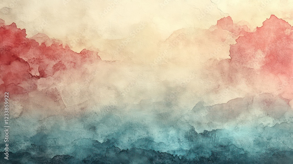 Obraz premium Abstract Watercolor Landscape: A Serene Blend of Red and Teal Hues