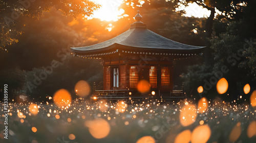 A Japanese Shichi-Go-San where the shrine is surrounded by a field of glowing crystals, each one pulsing gently in time with the beating of the earths heart
