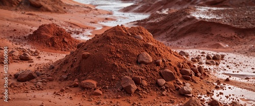 Rustic terracotta alluvial sand with wet deposition background