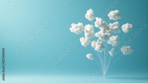Cotton bouquet with fluffy white clouds against a serene blue background featuring arrows pointing to the corners for visual direction
