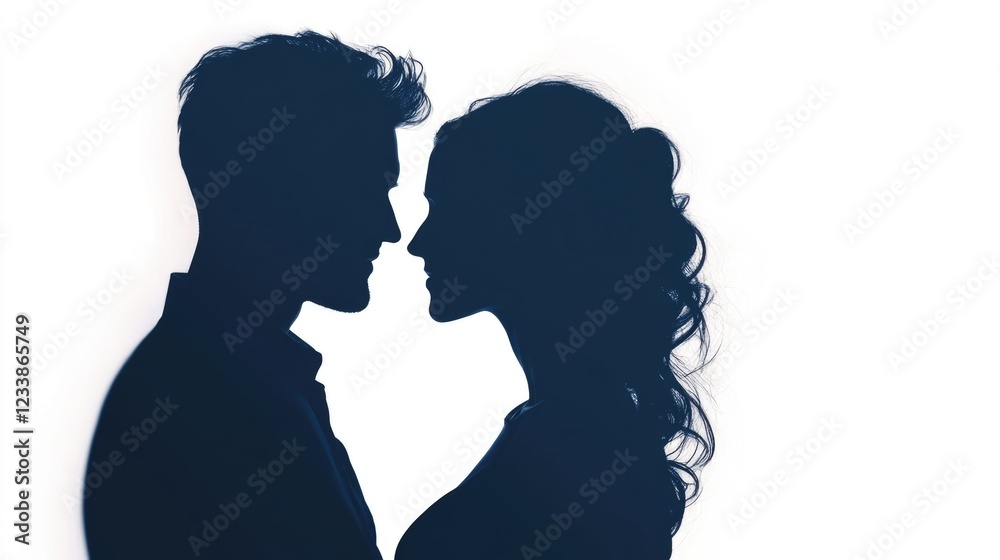 Fototapeta premium Silhouette of a couple in love with empty copyspace for text or message showcasing intimacy and connection in a close-up portrait style