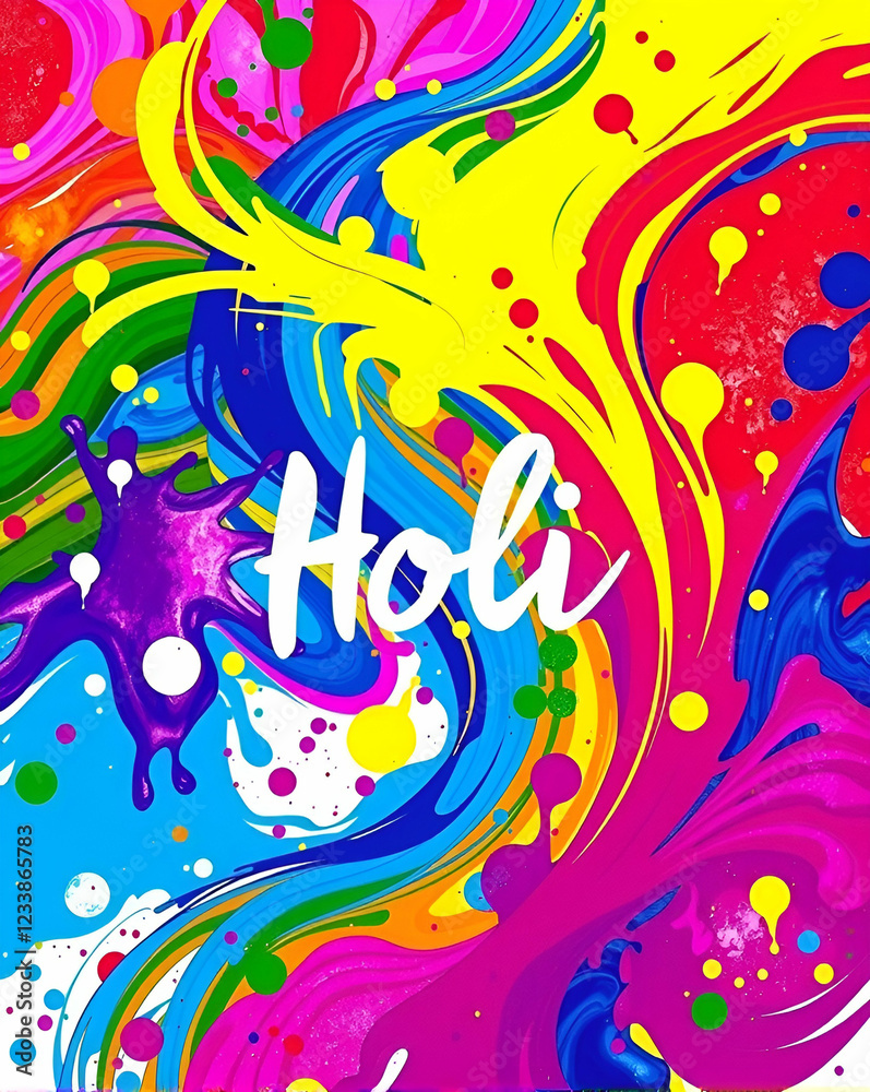 An abstract Holi artwork featuring swirls and splatters of bright, bold colors blending together, symbolizing unity and happiness. The design should focus solely on the beauty of the colors An abstract Holi artwork featuring swirls and splatters of bright, bold colors blending together, symbolizing unity and happiness. The design should focus solely on the beauty of the colors