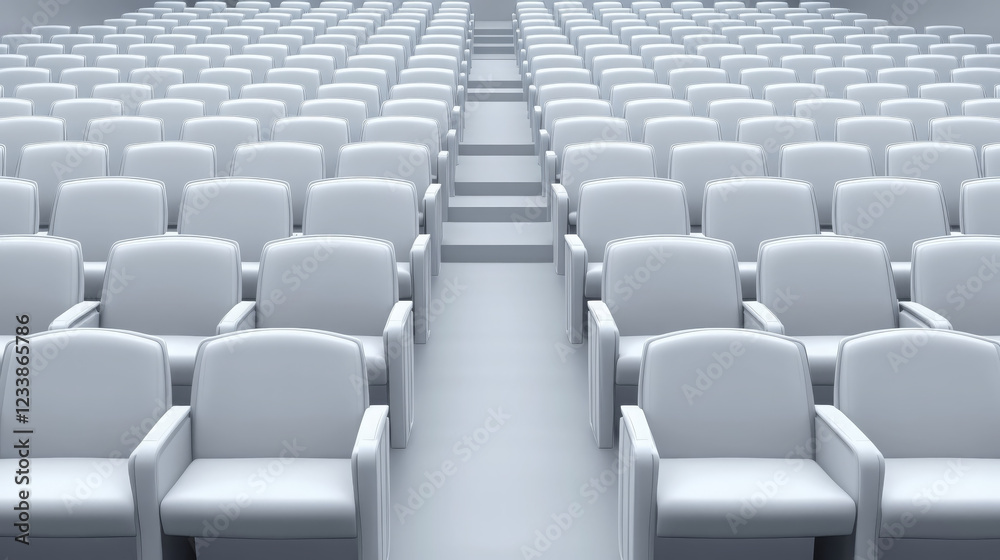 Modern gray auditorium seating arranged in rows, creating spacious and inviting atmosphere for events. design emphasizes comfort and accessibility
