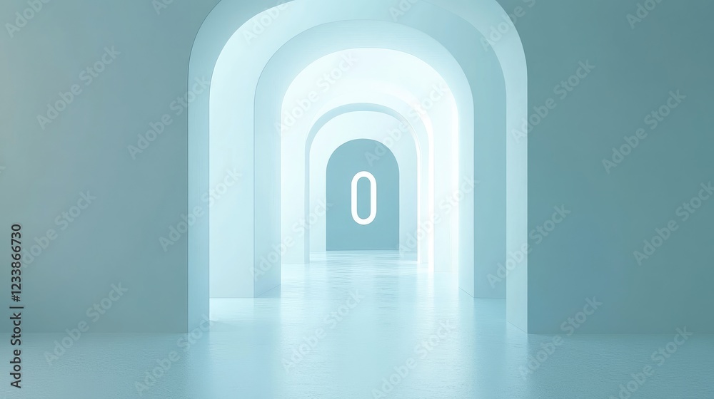 Fototapeta premium Countdown Timer in Minimalist Archway Design with Five Minutes Remaining for Escape Scenario