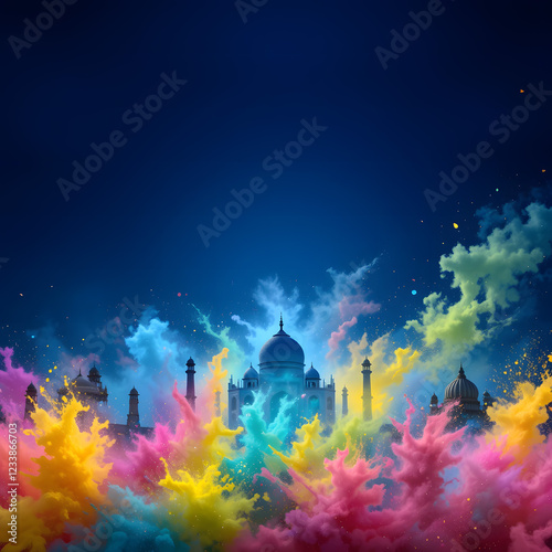 Taj Mahal with Holi Color Explosion - Festival of Colors photo