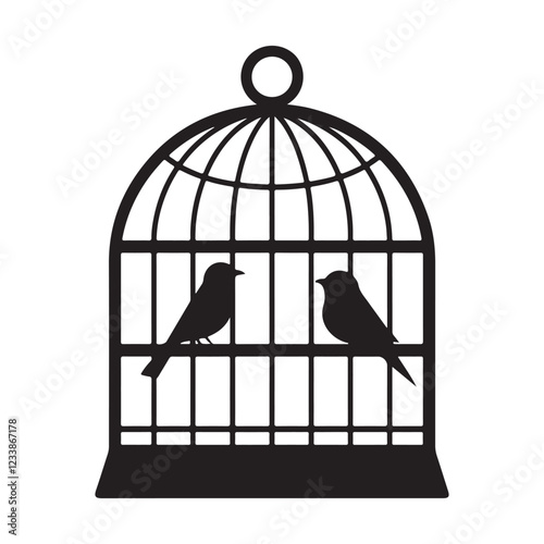Silhouette bird cages set.pets retro homes different types, vector set, bird cages collection, metal animal transport handing cages.