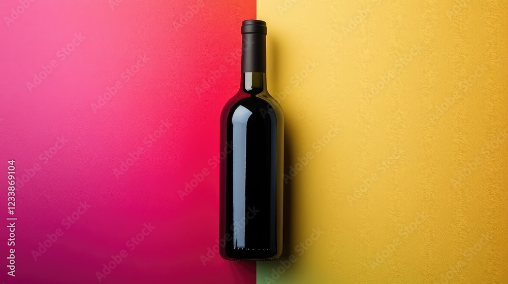 Wine bottle showcasing low alcohol content against a vibrant split-color background ideal for advertising and promotional materials.