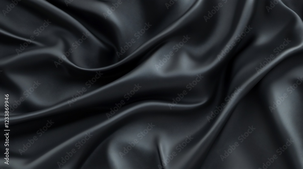 Abstract image of dark, flowing, shiny fabric with smooth curves and textured surface Abstract image of dark, flowing, shiny fabric with smooth curves and textured surface
