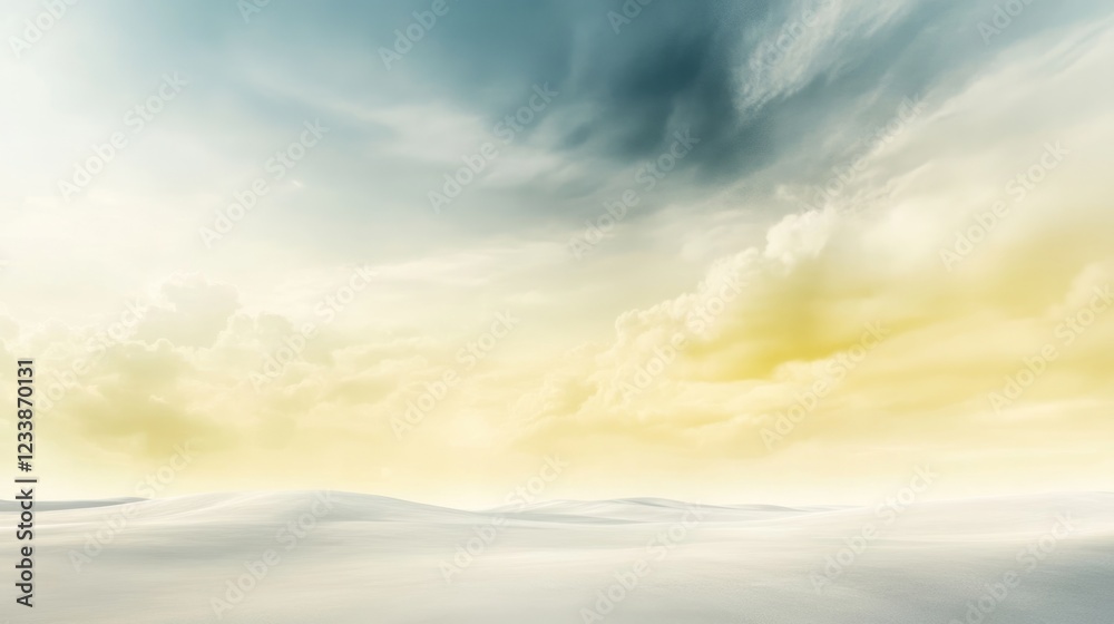 Obraz premium Serene cream yellow and gray panoramic landscape with dynamic cloudy sky creating a tranquil atmosphere for nature-themed designs.