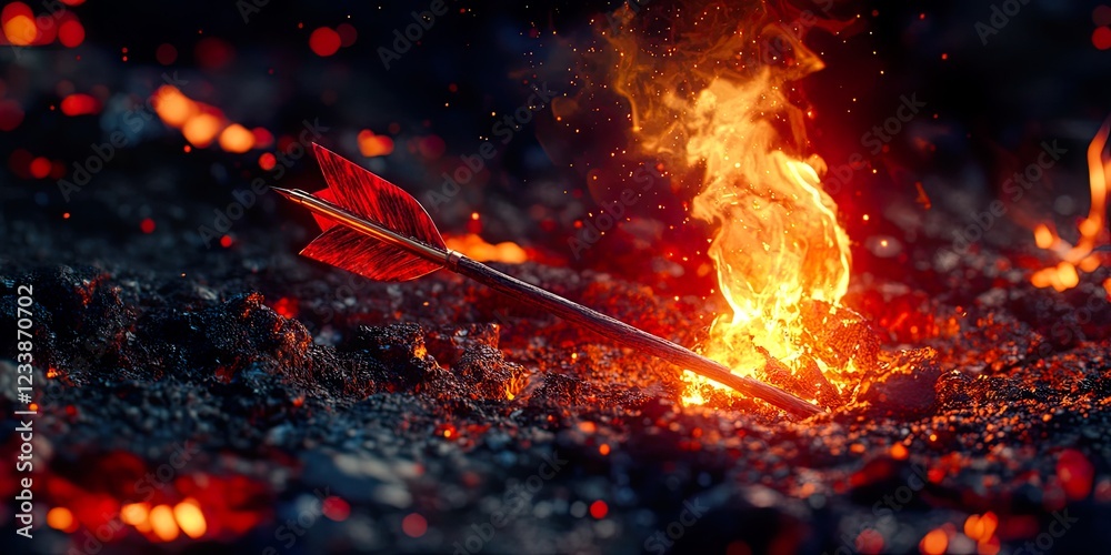 Flaming Cupids Arrow Piercing Target Fiery Passion Concept Image