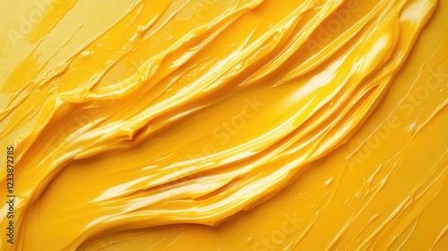 Vibrant Yellow Paint Texture Background with Smooth Swirls and Space for Creative Design Elements in a Bright Studio Setting