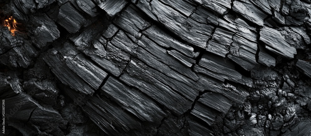 Textured surface of burned wood charcoal with visible grain patterns and organic shapes suitable for backgrounds and overlays Copy Space Textured surface of burned wood charcoal with visible grain patterns and organic shapes suitable for backgrounds and overlays Copy Space