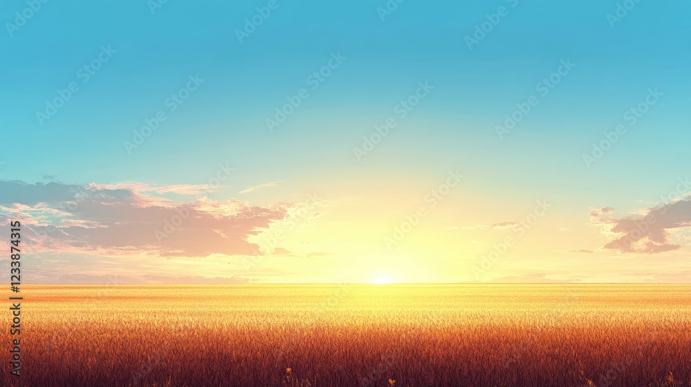 Obraz premium Cotton field at sunset with vibrant sky and empty copyspace for agricultural themes and farming advertising purposes.