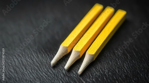 Yellow Textured Match Sticks Arranged on DarkSurface with Soft Focus and Natural Lighting Creating a Minimalistic Artistry Aesthetic photo