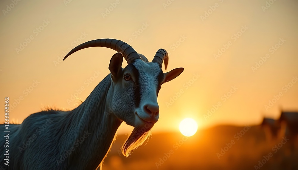Obraz premium Sunset Goat Portrait: Serene Silhouette at Golden Hour